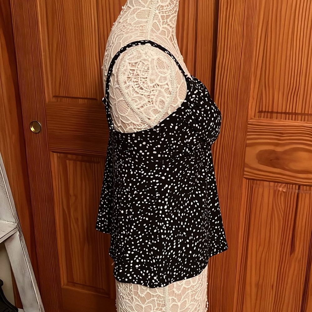 Croft & Barrow Black and White Polka Dot Tankini Bathing Suit Top - Picture 3 of 5
